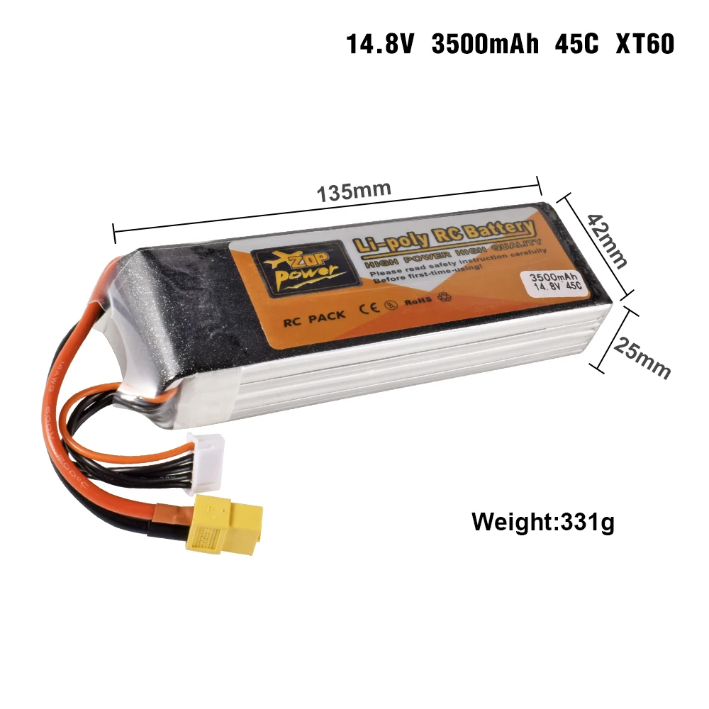 Batterie LiPo 3S 11.1V pour voiture RC posée sur une surface, montrant son boîtier robuste et ses dimensions compactes.