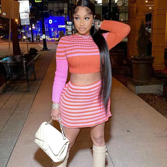 Striped Knit Two Piece Sets Womens 