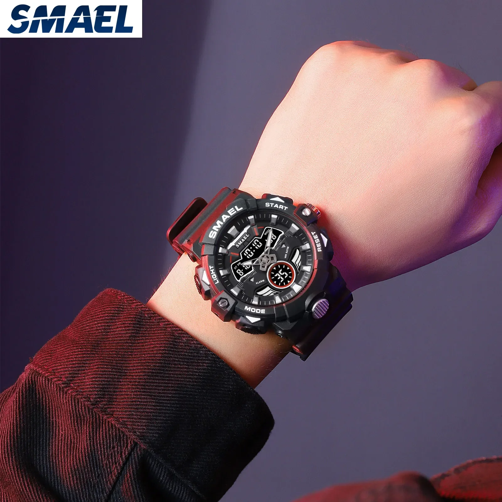 SMAEL Night Light Waterproof Men's Electronic Watch 8085 Cool Dual Display Multi functional Outdoor Sports 5