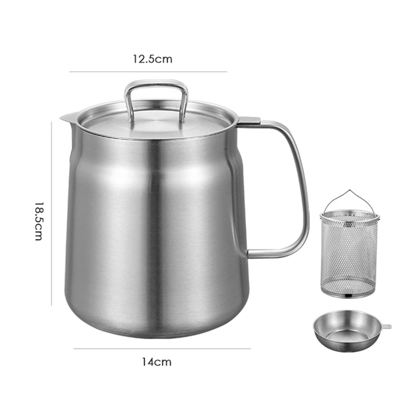 A82I-Oil Pot, Oil Pot Stainless Steel Large Capacity Oil Fryer And Filter Cup Combo Versatile Filter For Kitchen
