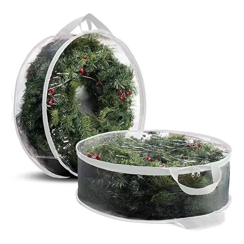 

Christmas Wreath Storage Bag Clear Round Dual Zipper Storage Holder PVC Xmas Garland Container Home Festival Storing Supplies