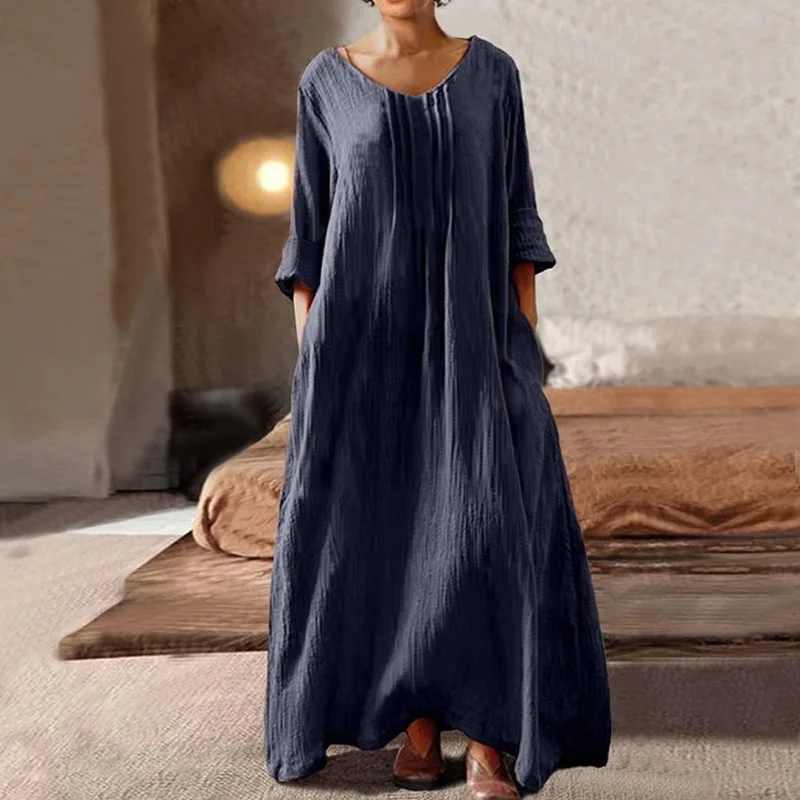 

Elegant and Pretty Women's Dresses 2023 Summer New Fashion Women's Commuter Loose V-neck Long 3/4 Sleeve Dress Plus Size Dresses