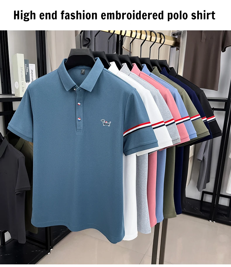 Fashion puppy embroidery men's short sleeve polo shirt luxury brand striped decoration summer breathable business casual T-shirt 11 Scfcfb0b543d243a2ac93da54506f692cW