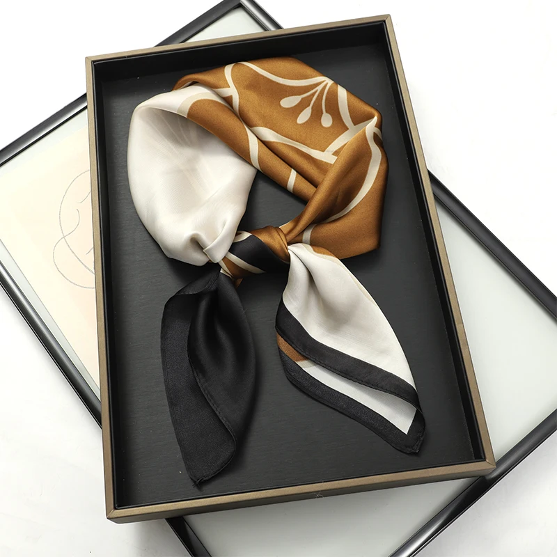 Mode 70*70cm Frauen drucken Satin Seide quadratischen Schal Schal Design Luxus Dame Sonnenschutz Kopftuch vielseitige Wickel Bandana – Detail 3