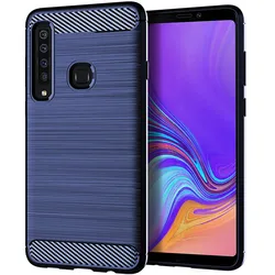 Shockproof Carbon Fiber Brushed Texture Phone Case - Samsung A9 2018 (Blue)