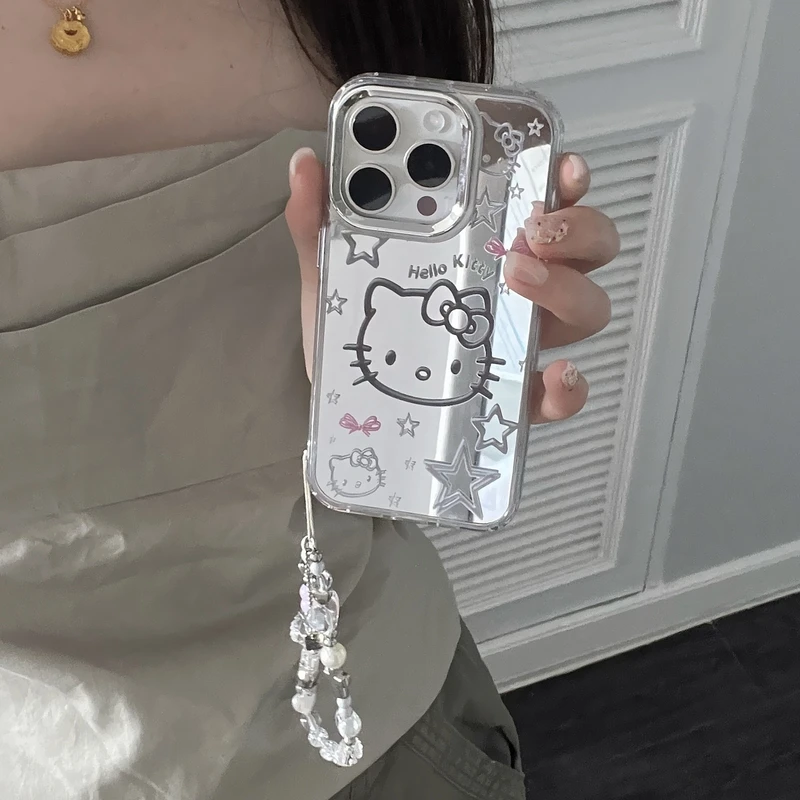 Cute Sanrio Hello Kitty Y2K Silver Plating iPhone Case for iPhone 16 15 14 13 12 11 Pro Max