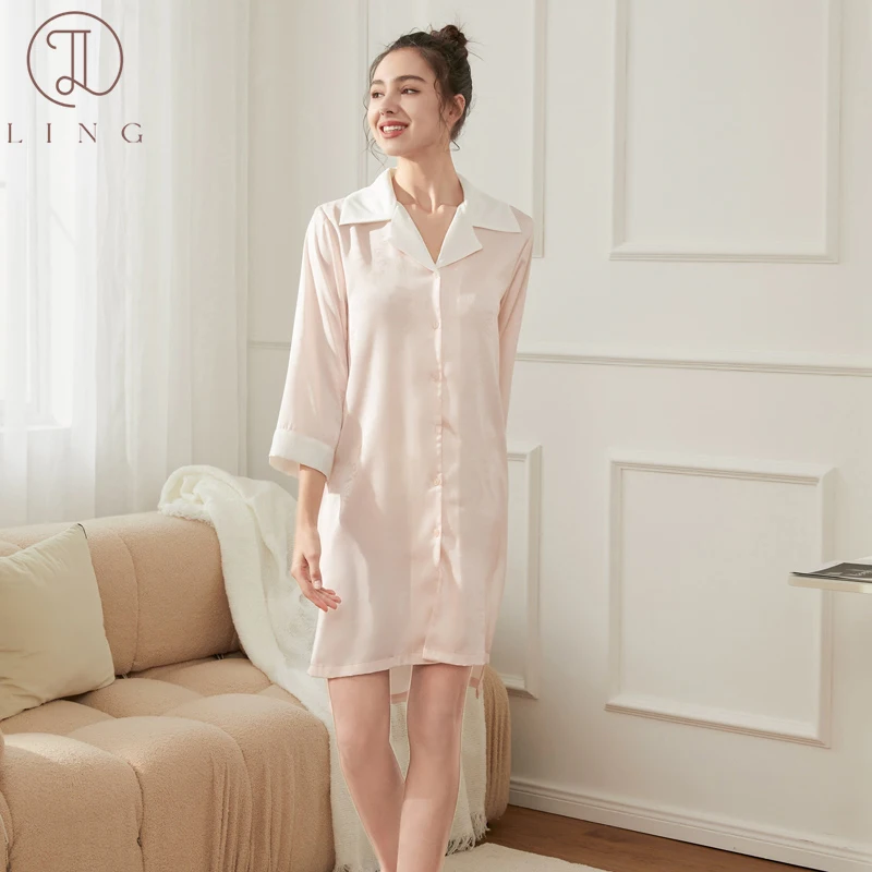 

Ling Shirt Robe Pajamas Women's Slip Dress Silk Sleepwear Dresse Backless Slip Dress Sleepwear Robe Simple Elegant Night Gowns