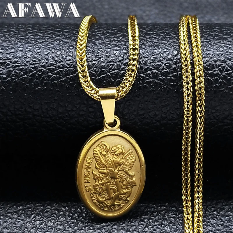 Металлическое ожерелье St.Michael Archangel, ожерелье из нержавеющей стали для защиты меня Saint колье с ангелом, ожерелье s Orhodox, амулет, христианский ювелирный ошейник