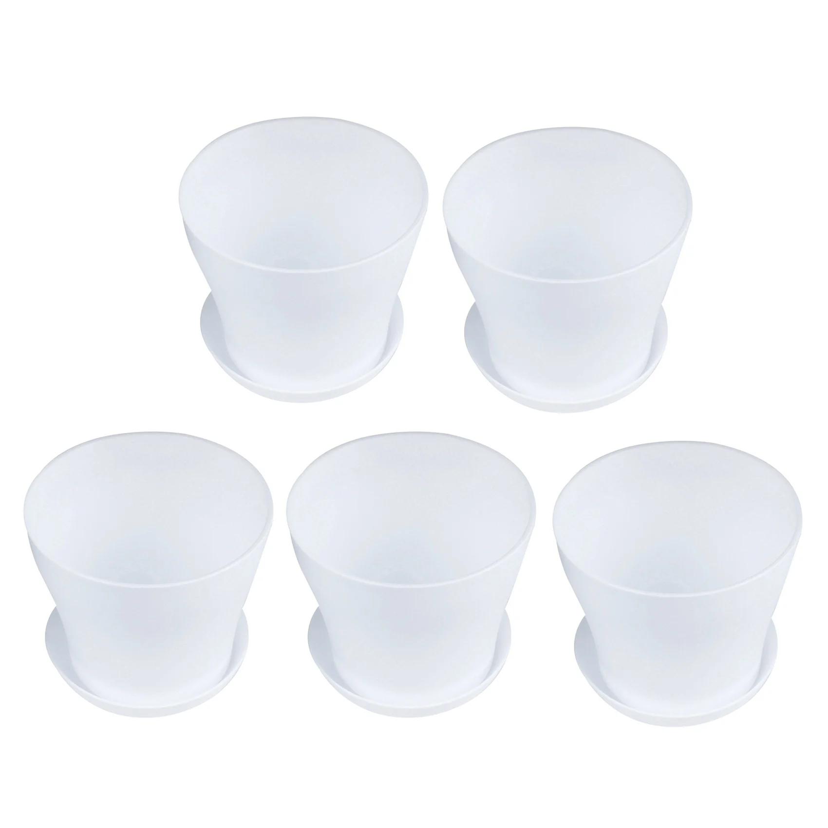 

5X Plastic Plant Flower Pot Planter with Saucer Tray Round Gloss Home Garden Decor, White Upper