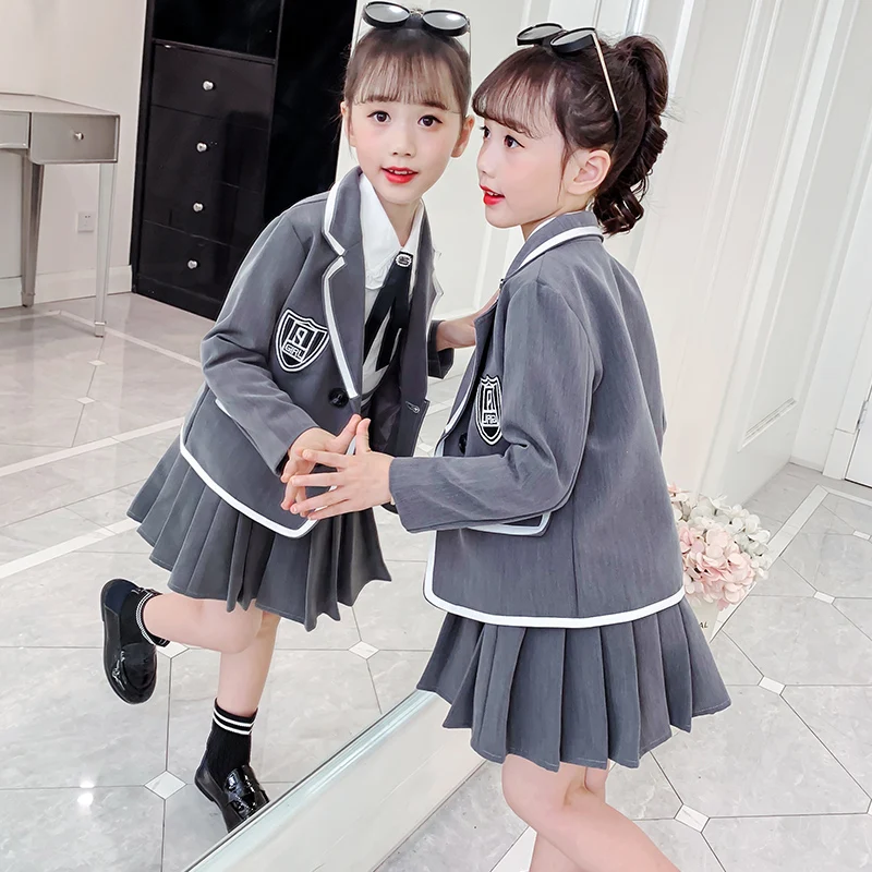 

Girl Clothing Set 2022 Spring Autumn Long Sleeve Formal Western Suit +Skirt 2PCS Casual Kids Clothes School Teens Uniforms 3-13Y
