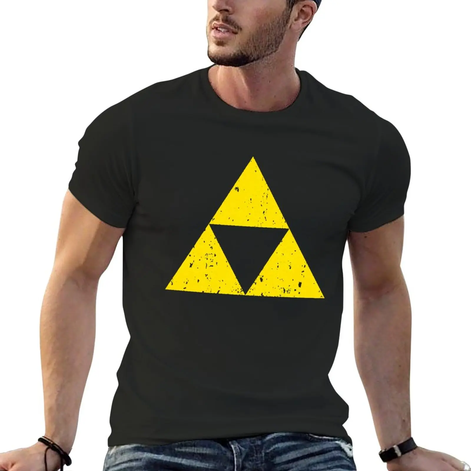 

Новая футболка Triforce, короткая футболка, футболка, корейская мода, футболка с коротким рукавом, простые черные футболки для мужчин