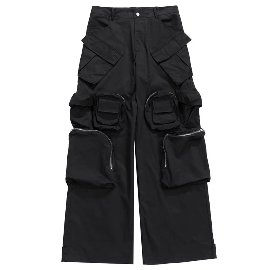 Solid Black Casual Pants Women Couples Plus Size S-4xl Harajuku Zipper  Unisex Bf Techwear Cargo Overalls Loose Chic High Waist - Pants & Capris -  AliExpress