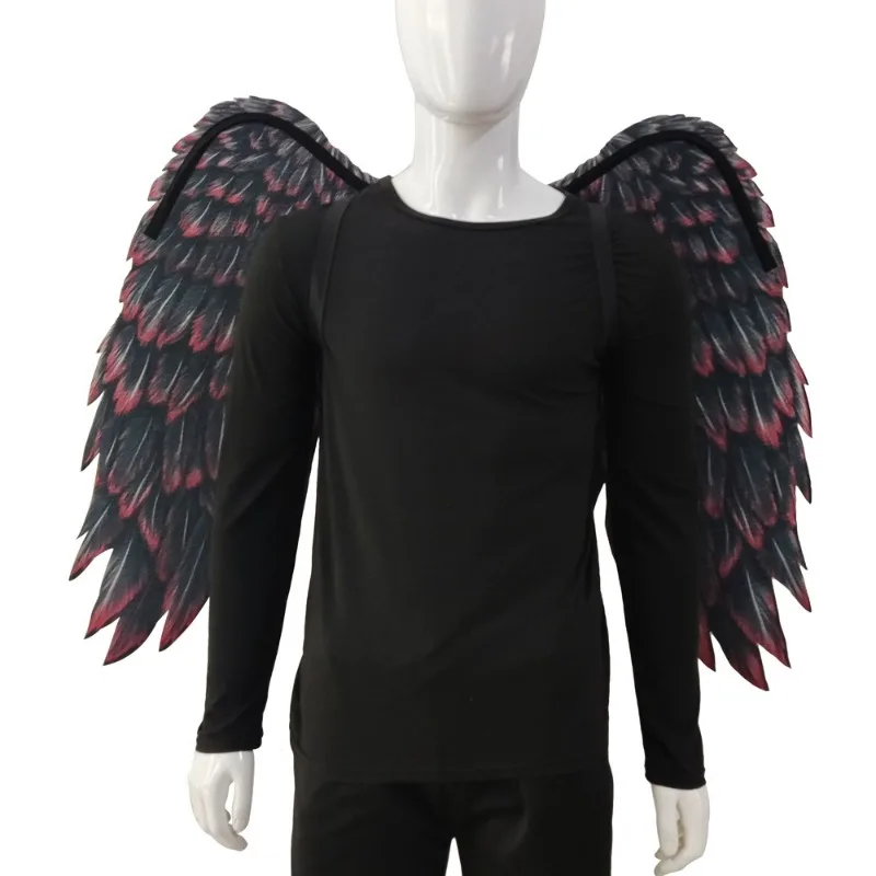 Halloween Karneval Atmosphäre Faltbare Flügel Kreative Vlies Gedruckt Schwarz und Weiß Teufel Erzengel Flügel Dekorative Prop – Detail 7