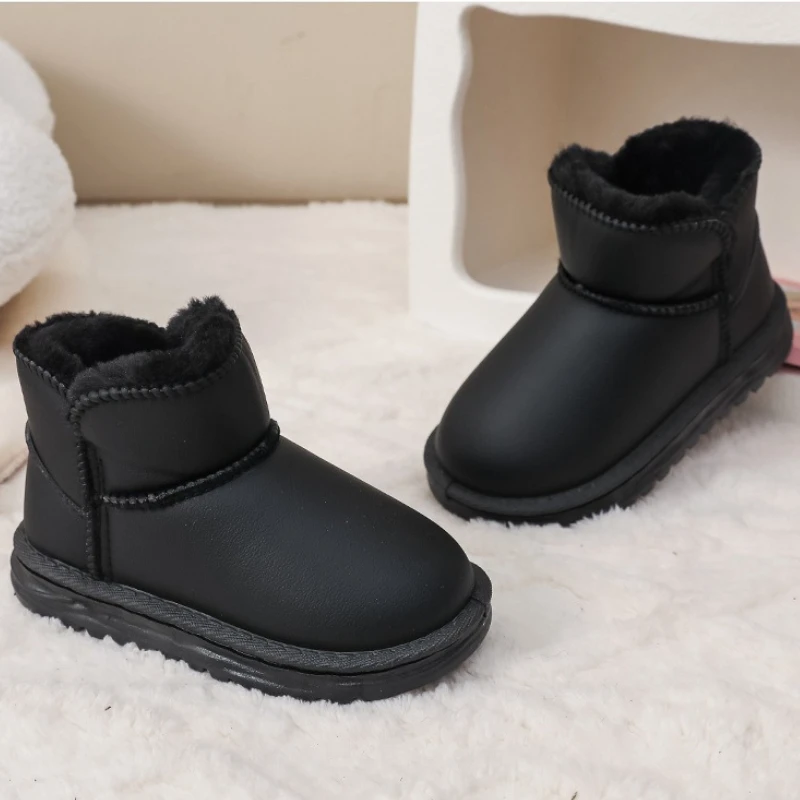어린이용 캐주얼 보온 부츠 겨울 야외 소녀 패션 따뜻한 스노우 부츠 단색 심플 키즈 소년 털 부츠