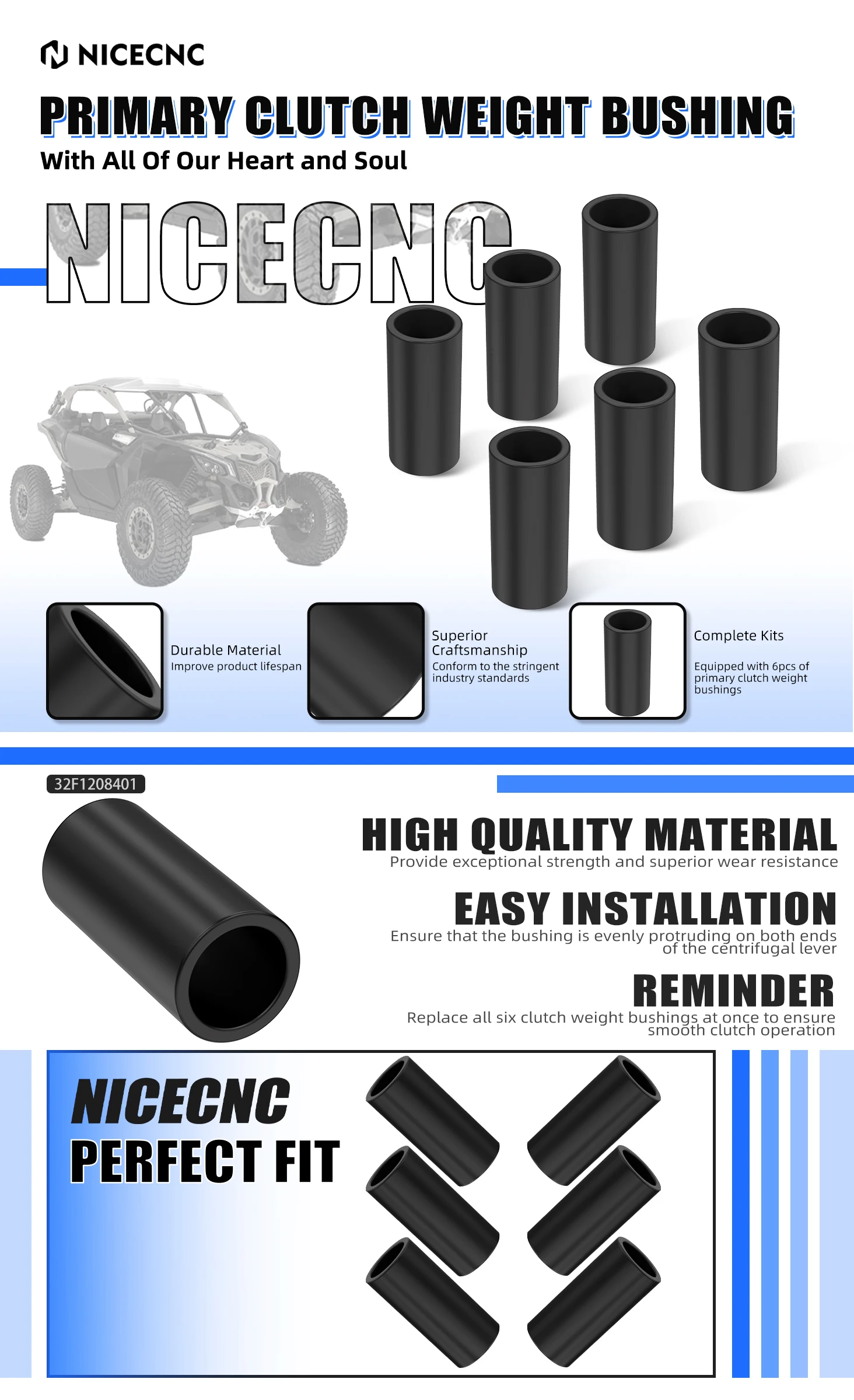 NICECNC Primärkupplungsgewicht-Buchsen-Set, UTV-Kreiselhebelbuchse für Can-Am Maverick X3 RR Turbo DPS Max Sport Commander – Detail 2