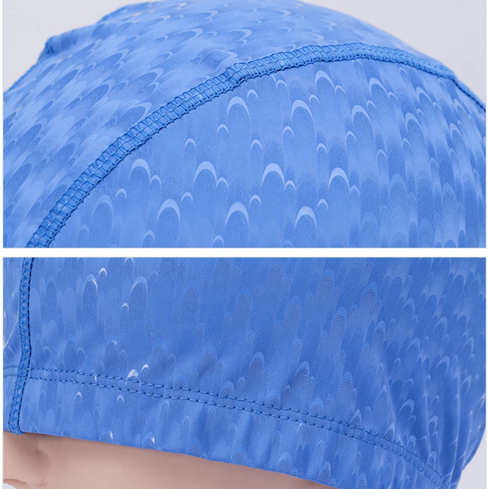 Adults Men Women Swimming Cap Waterproof PU Fabric Shark Skin Print Swim Pool Protect Ears Long Hair Bath Diving Hat Accessories 6