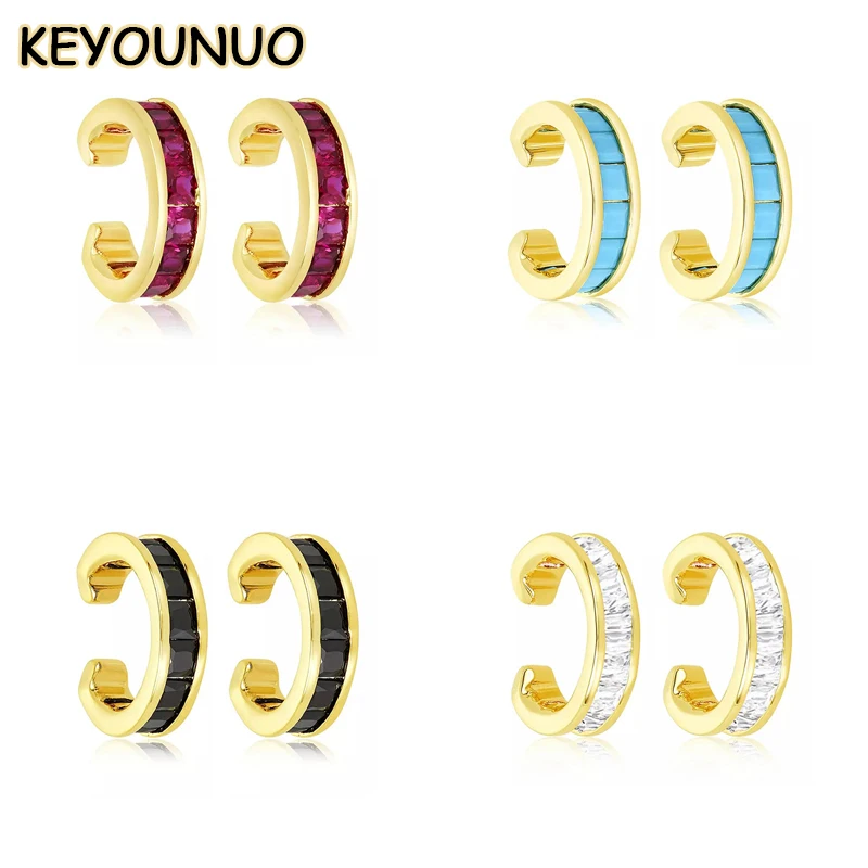 

KEYOUNUO Gold Filled CZ Cilp Earrings For Women Colorful Zircon EarCuff Earrings Fashion Women's Party Wedding Jewelry Wholesale