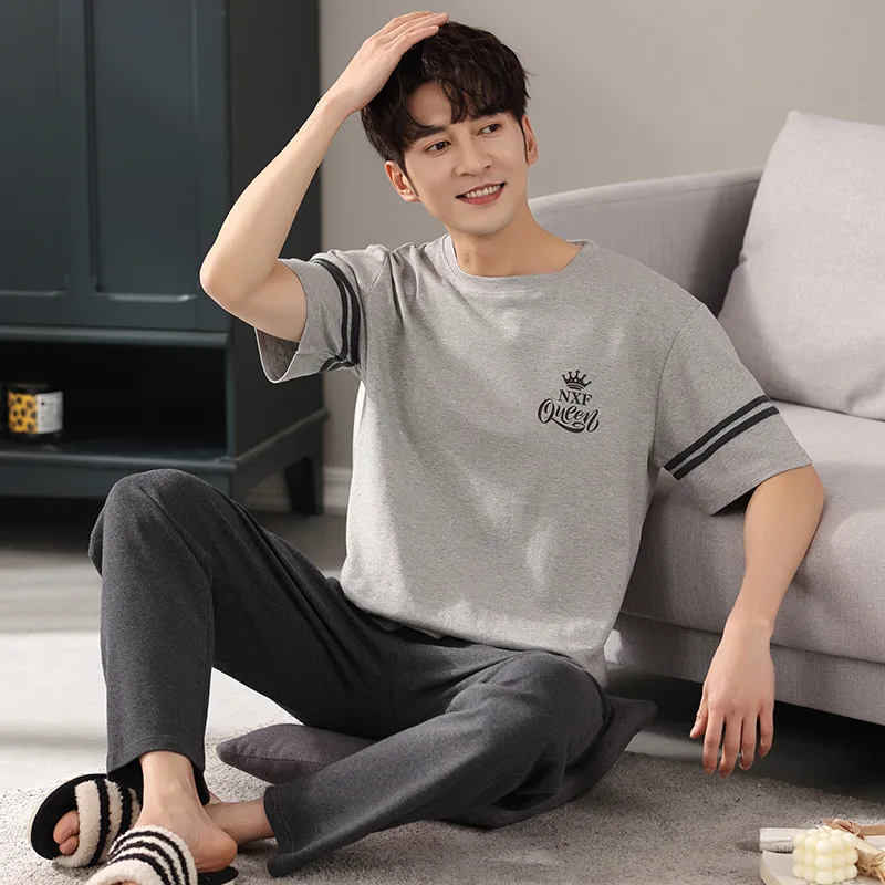 Men's Pajamas Set Combed Cotton Pyjamas Cartoon Pijamas Short-sleeve Pants Suit Loungewear Nightwear Sleepwear Homewear for Man