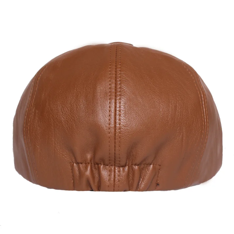 Autumn and Winter Leather Solid Newsboy Caps Flat Peaked Cap Men and Women Painter Beret Hats 129