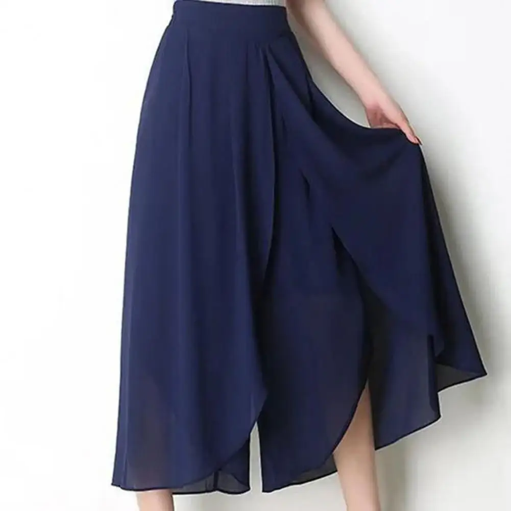 

Wide Leg Pants Chic Women's Chiffon Skirt Pants Double Layered Wide-leg Mid-calf Cropped Pants for A Stylish Comfortable