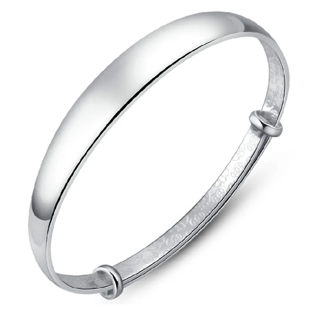 Hot Sale Fashion 925 Sterling Silver Round Bracelet Bangles Trendy Simple Big Bangle for Women Jewelry Gift - 2