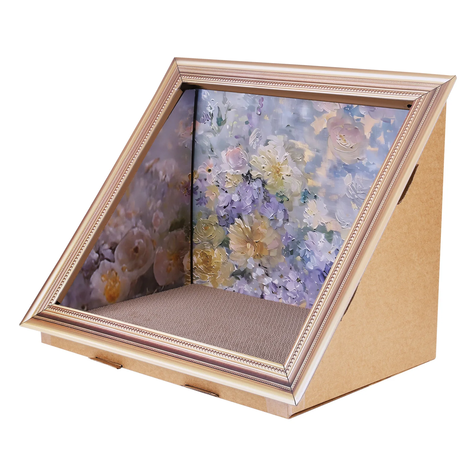 3D Oil Painting Cat Claw Board Wear Resist Triangular Cat Bed Breathable Cat Scratcher Board for Living Room Bedroom Decor