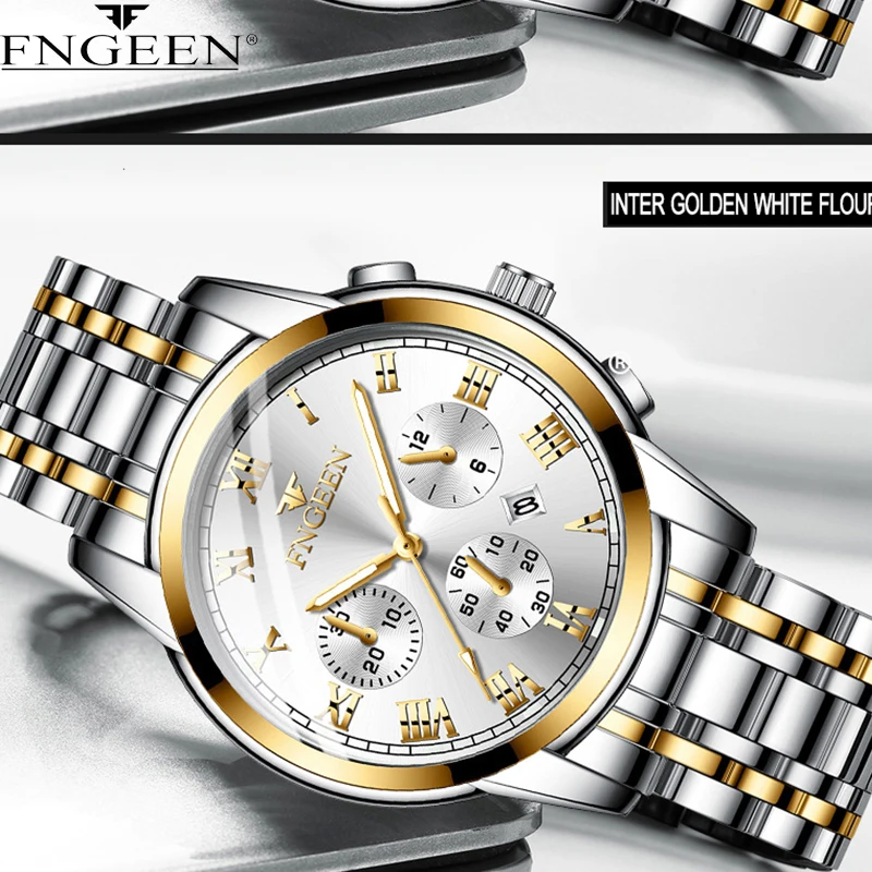 FNGEEN Men Watches 2023 Top Brand Luxury Waterproof Date Clock Male Steel Strap Casual Quartz Watch Sports Wrist Watch Men 4006 3