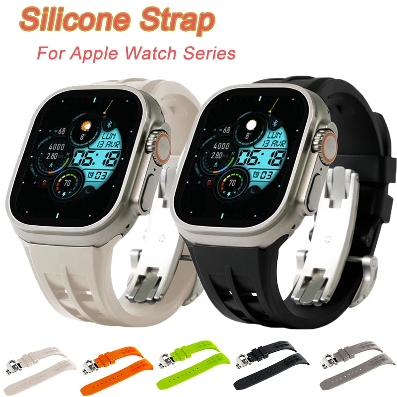 

Ремешок силиконовый для Apple Watch Ultra 49 мм Series 9 8 7 45 мм, резиновый спортивный браслет для IWatch 6 5 4 3 Se 44 мм 42 мм