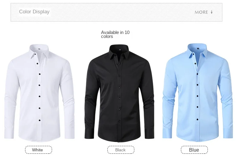 New 2023 spring and summer men's long-sleeved four-sidedelastic business casual silky anti-wrinkle non-ironing white shirt S~8XL