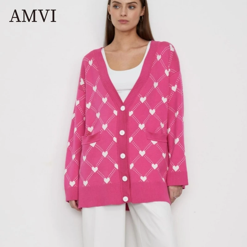 

Casual Loose Cardigan Heart Sweater Women Sweet Jumper Fashion New Sweater Autumn Winter Clothes Knitted Jacket Comfort Cardigan