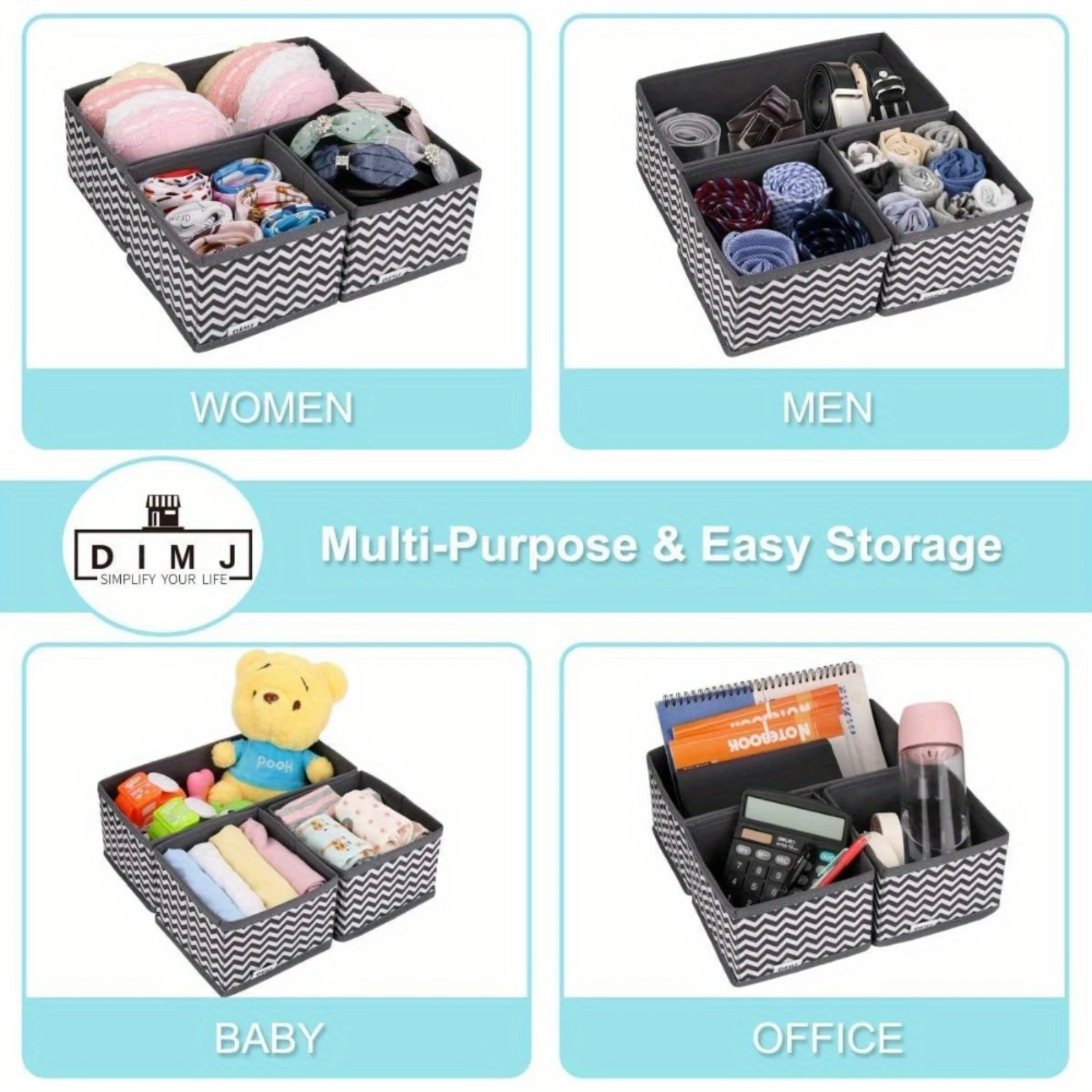 12pcs Dresser Drawer Organizers - Sturdy Fabric, Foldable, Versatile  Boxes and Wardrobe Dividers - Perfect for Socks, Underwear 3