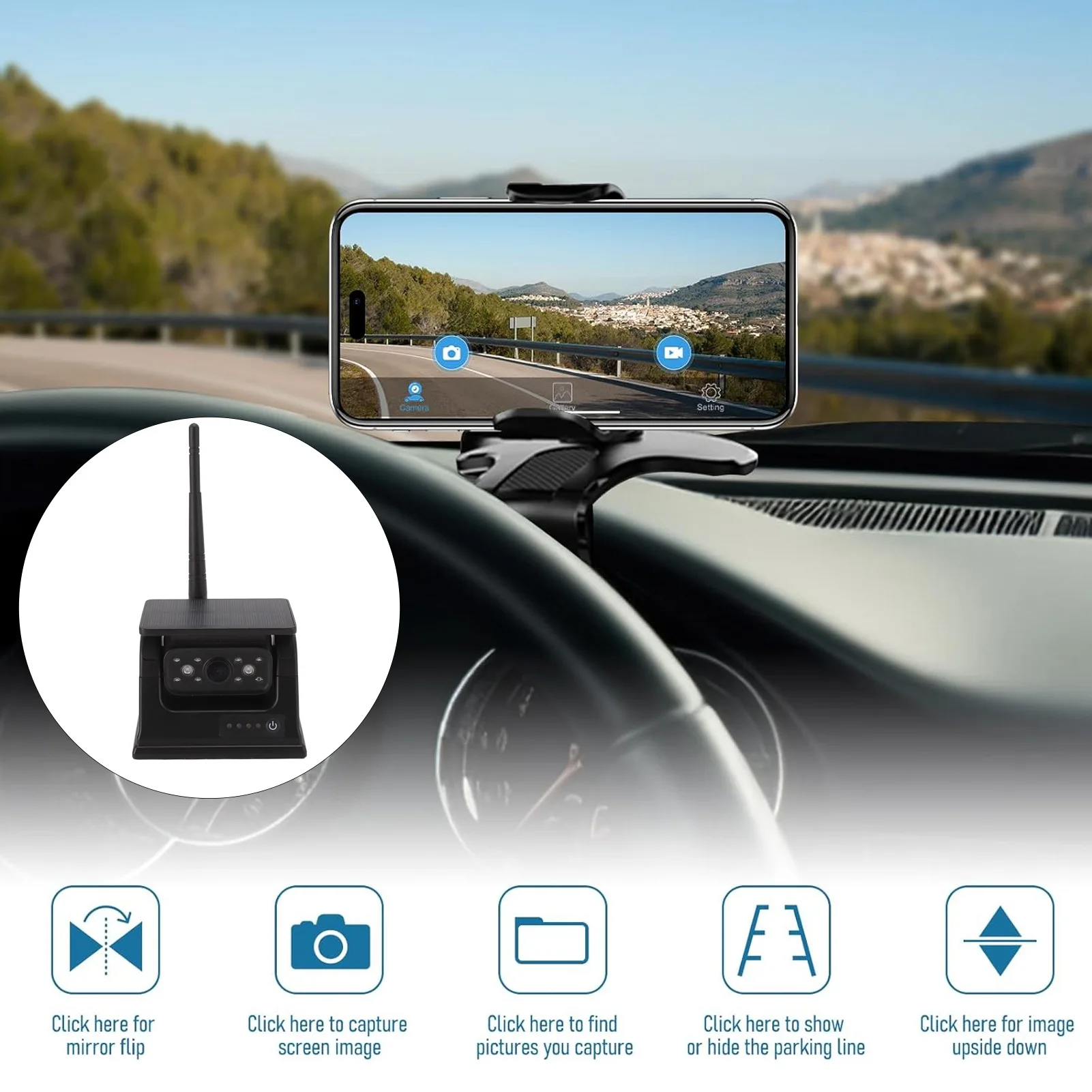 Rear View Camera Built in 9600mAh Battery WiFi Solar Backup Camera Magnetic Base Installation HD 1080P for RV Truck Trailer