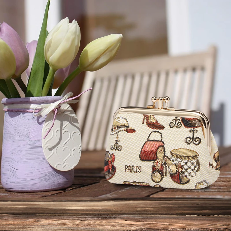 SAJA Tapestry Key Wallet Women's Wallet Coin Purse Pouch Double Pocket Kiss lock Shoe & Hat Vintage Coin Holder For Girl Ladies
