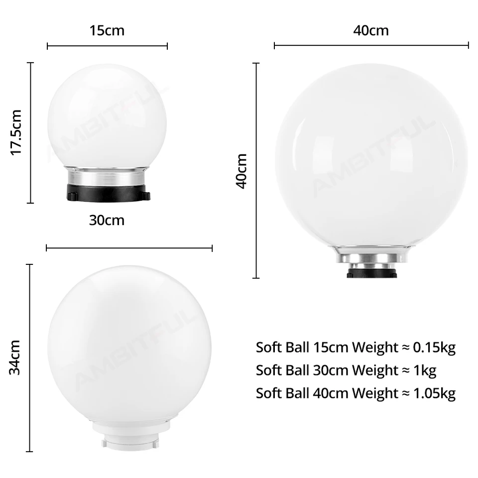 Flash Diffuser Sphere 15cm Soft Light Ball For Bowens Mount - 360° Spherical Diffuser For Portrait Photography Bowens Mount Diffuser