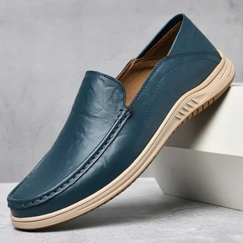 Scarpe da lavoro Casual da uomo in vera pelle mocassini da uomo di moda scarpe da passeggio traspiranti calzature da guida leggere Slip-on