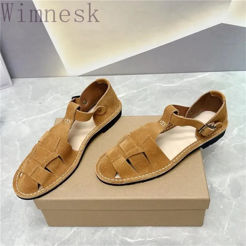 

Summer New Round Toe Bao Tou Weave Flat Sandals Women Concise Genuine Leather Casual Low Heel Beach Women Shoes Size 35-40 2024