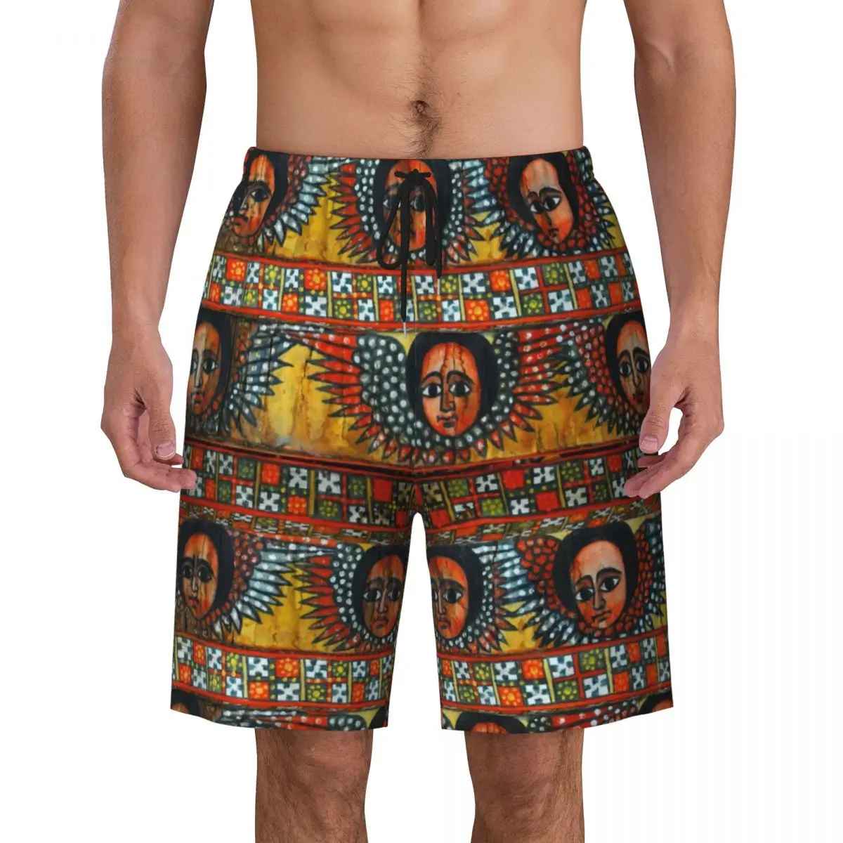 

Ethiopian Habesha Art Print Mens Swim Trunks Quick Dry Swimwear Beach Board Shorts Boardshorts