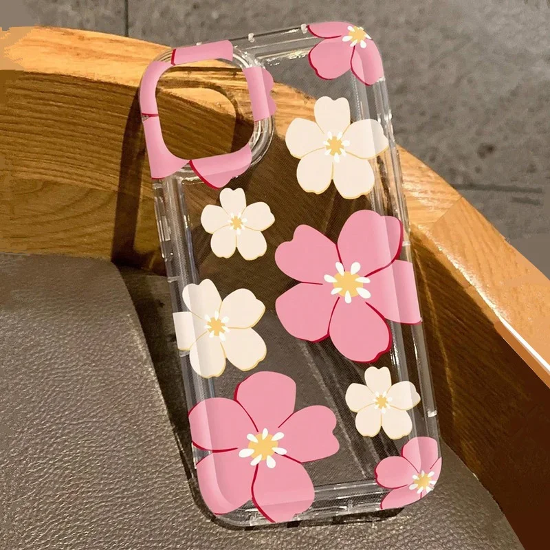 Summer Blue Large Flower Pattern Transparent Phone Case Cover