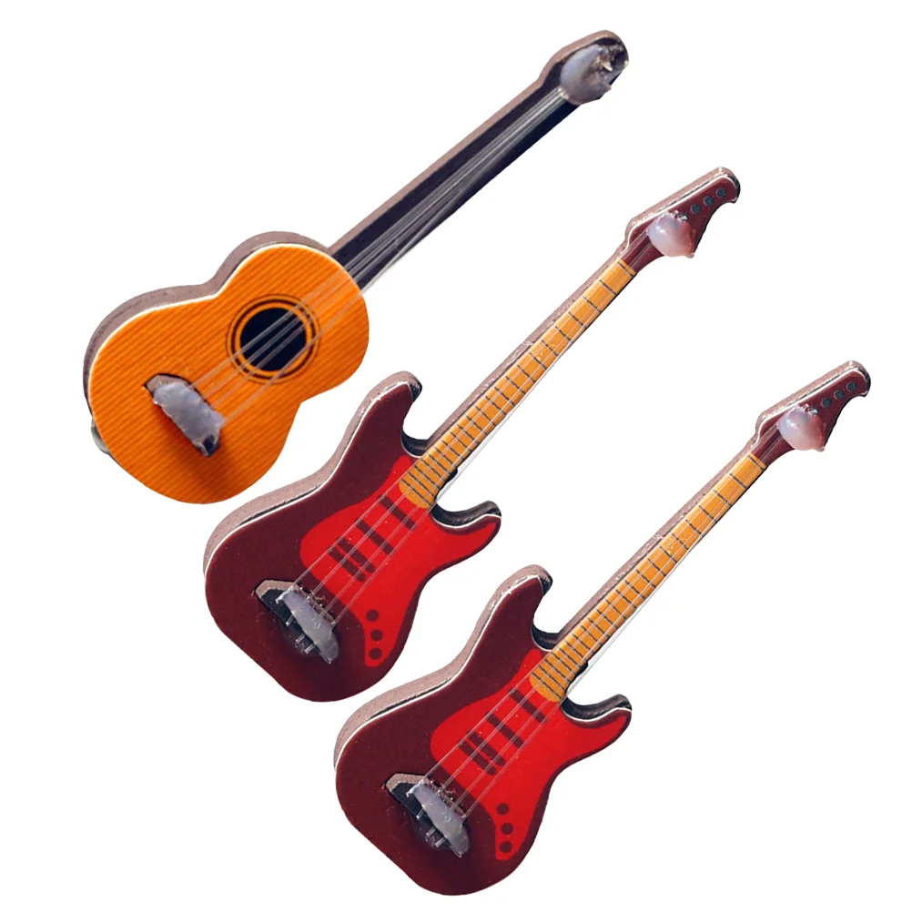 

3 PCS Ornament Classical Guitar Model Miniature Educational Toy House Simulation Small Furniture Child