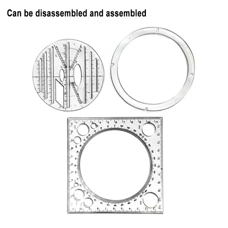 Multifunction Rotatable Ruler Drawing Template Art Design Architecture Geometry Circle Drafting Measuring Scale