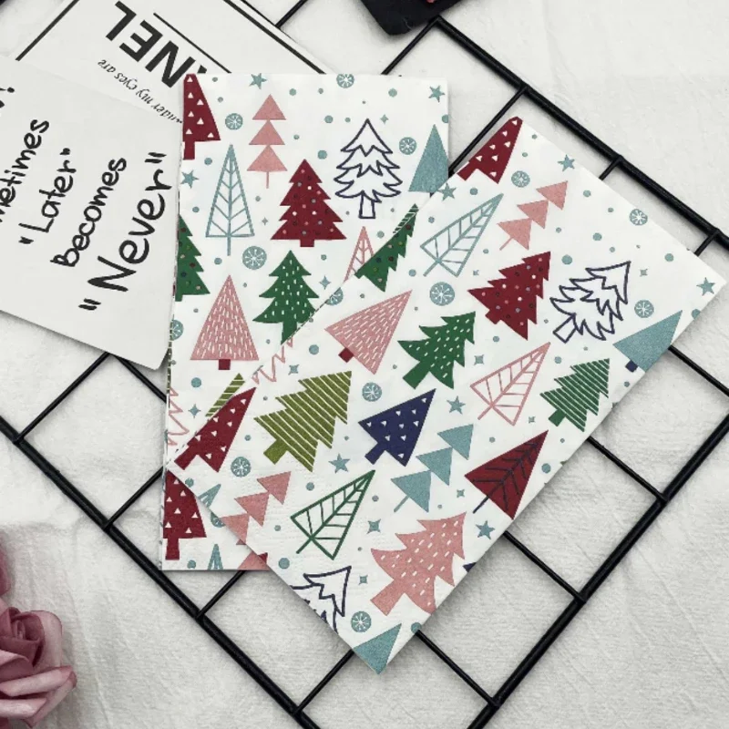 16pcs/Pac 33*40cm Colourful Printed Napkins 3 Layers Rectangle Christmas Tree Napkins Party Square Tissue Wooden Pulp Paper