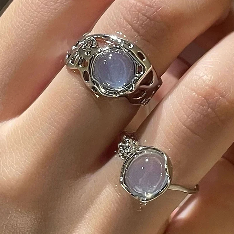 

Opal Irregular Rings Y2K Aesthetic Vintage Jewelry Simple Bud Gem Flower Fashion Opening Ring Hollow Finger Rings For Women Girl
