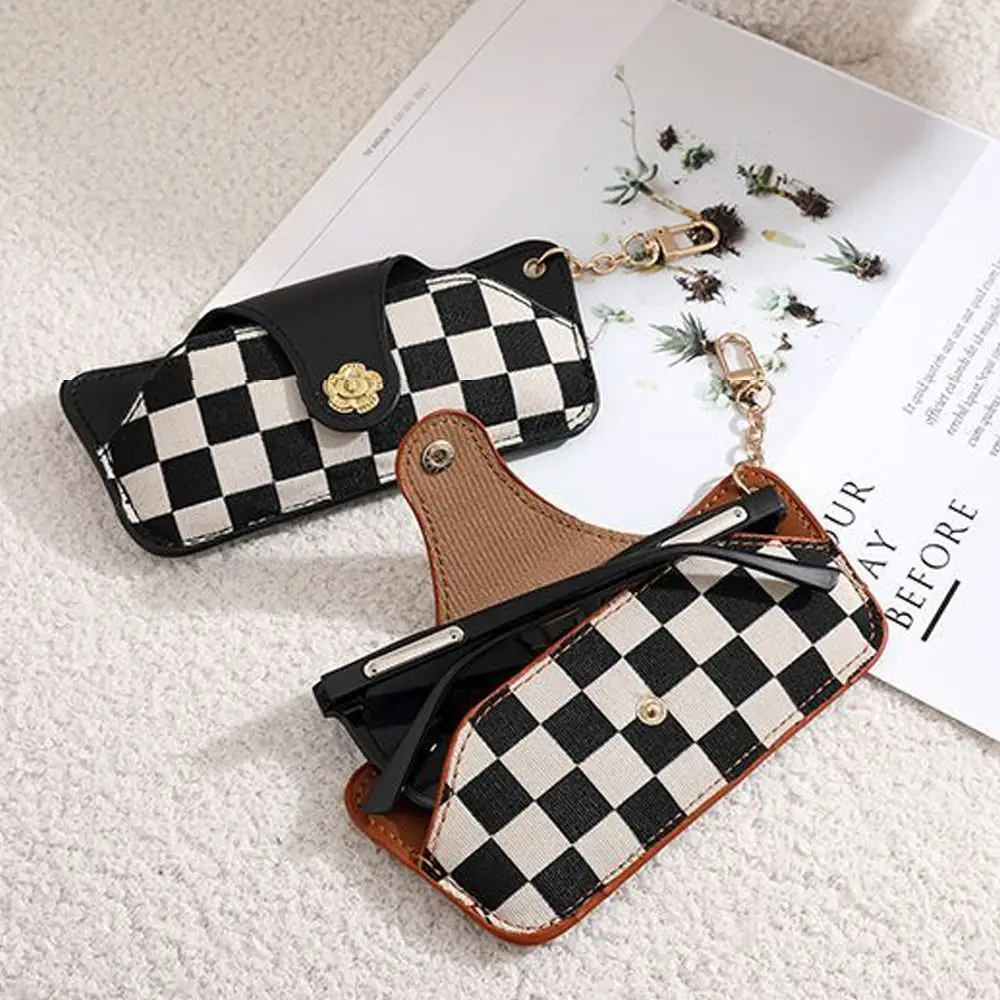 

Pouch Waterproof Eyewear Protective Case Flower Sunglasses Storage Bag Lattice Eyeglasses Holder PU Leather Glasses Case Grid