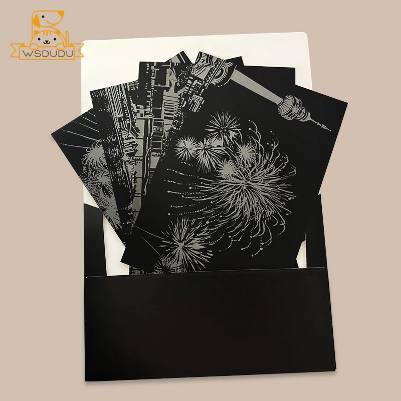 8장 스크래치 아트 엽서 세계 랜드마크 도시 야경 스타일러스 포함 여행 테마 DIY 공예 성인 어린이 선물 페인팅 장난감