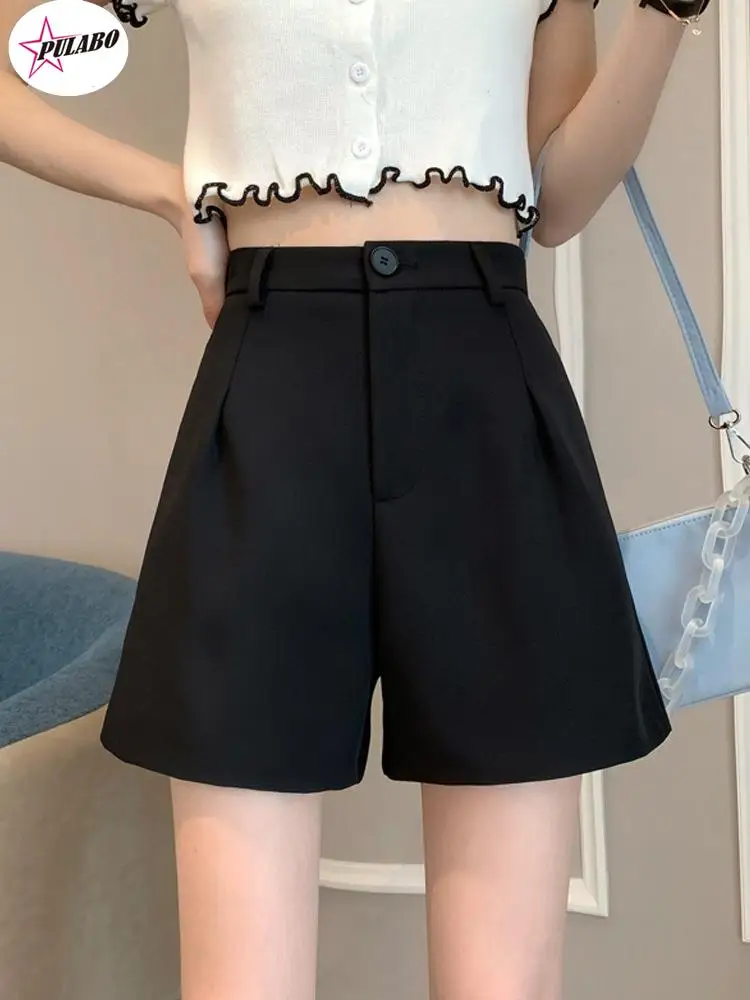 

PULABO Office Lady High Waist Shorts Women Wide Leg Short Pants Korean Fashion Summer Shorts Black Elegant Woman Clothes