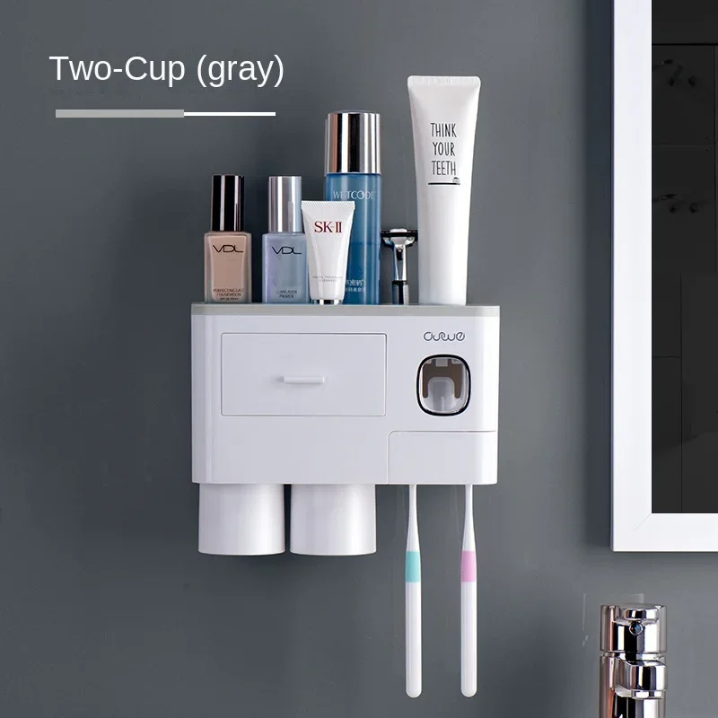 Toothbrush Bathroom Accessories Set Wall Mount Storage Rack Toiletries Storage Toothpaste Dispenser with Cup Mug Holder Rack
