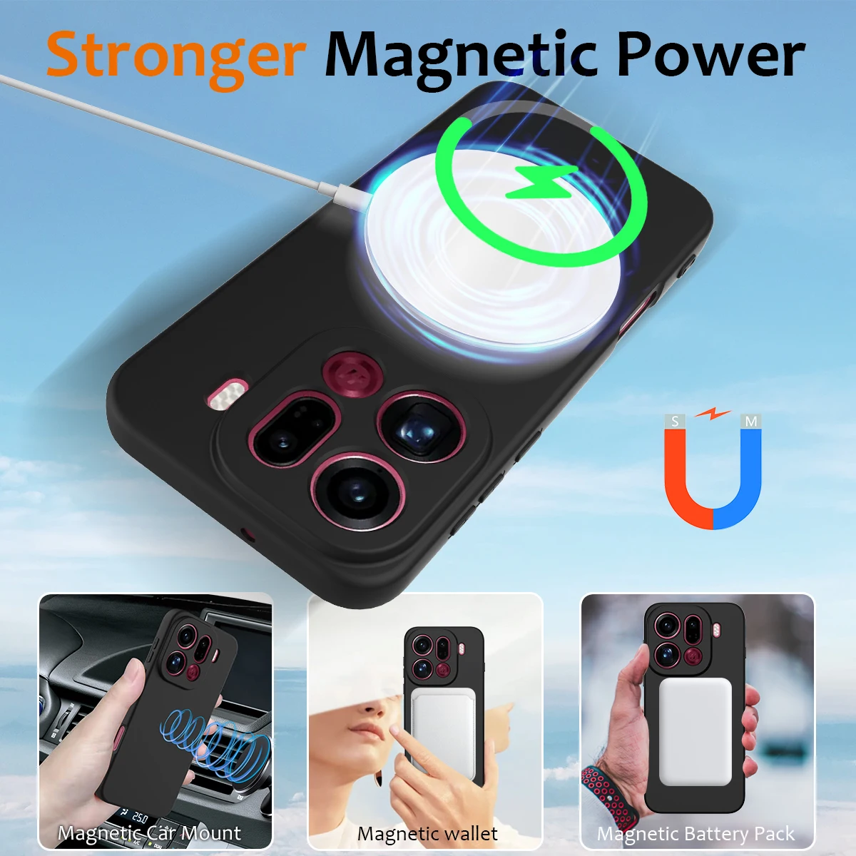 Matte Liquid Silicone Anti-Fingerprint Magnetic Wireless Armor Back Cover