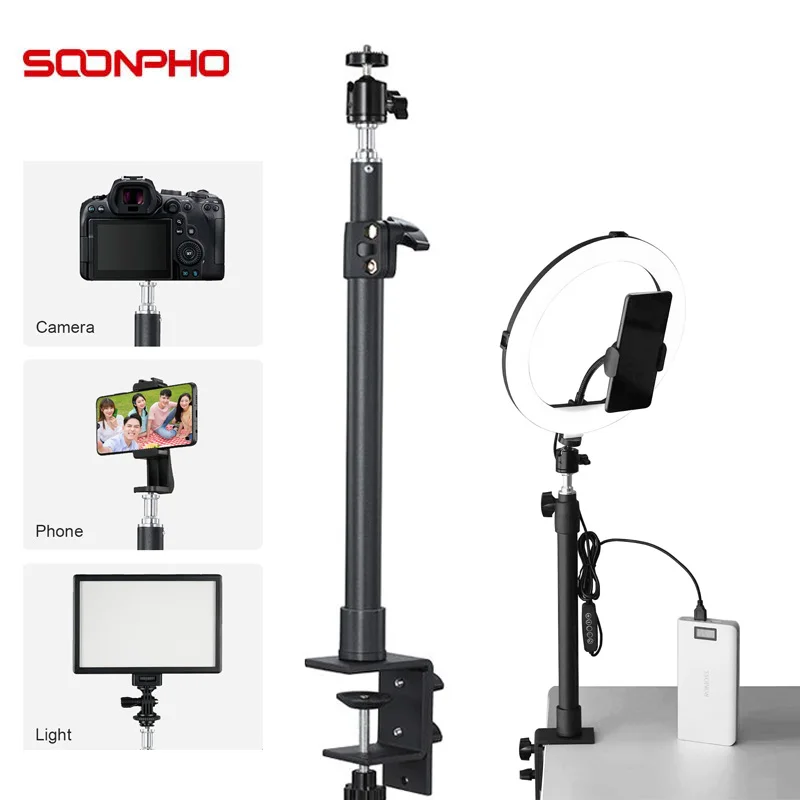 Tabletop Light Stand Clip Stand 1/4 Screw LED Ring Light Adjustable 32-52cm Live Streaming Photo Video