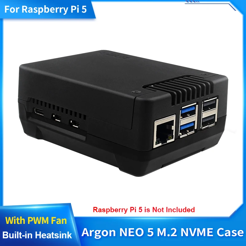 Argon NEO 5 M.2 NVME PCIE Case for Raspberry Pi 5 Built-in Heatsink with PWM Fan for Boot Raspberry Pi 5 from an NVME M.2 Drive image 1
