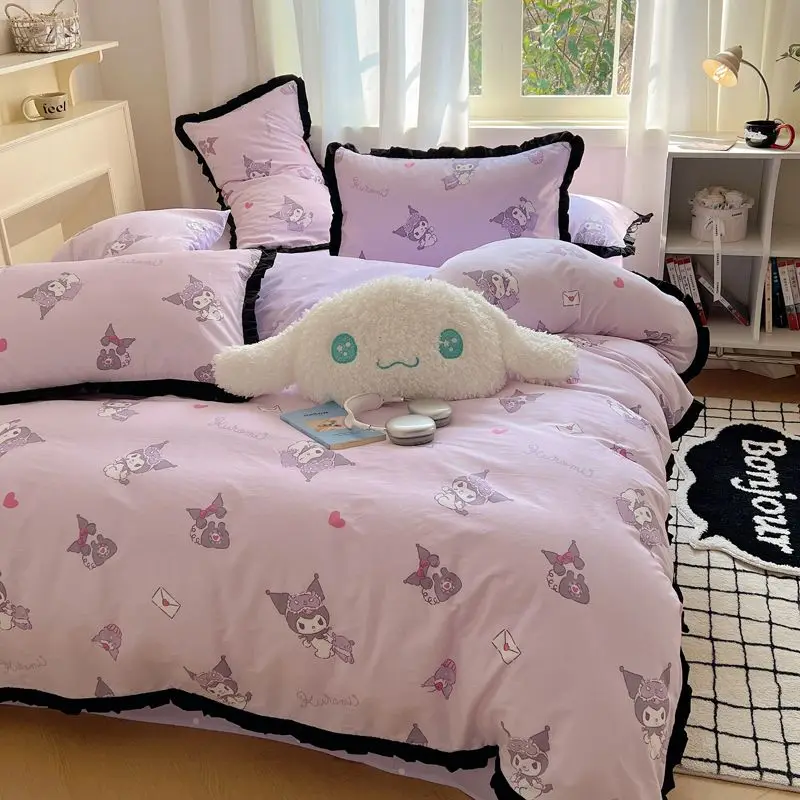 

Hello Kitty Kuromi Milk Velvet Quilt Cover Beding Set Anime Cartoon Sanrio Bed Sheets Quilt Cover Pillowslip Dormitory 3-Piece